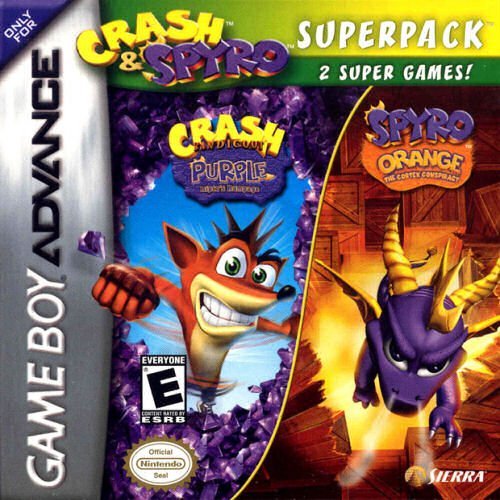 The coverart image of 2 in 1 - Crash Bandicoot Purple - Ripto's Rampage & Spyro Orange - The Cortex Conspiracy